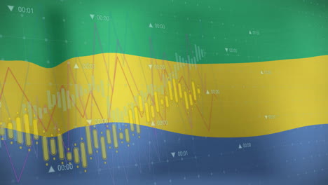 Animation-Von-Diagrammen-Zur-Datenverarbeitung-über-Der-Flagge-Gabuns