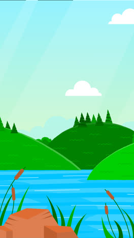 Eine-Animation-Einer-Flachen-Illustration-Einer-Landschaft