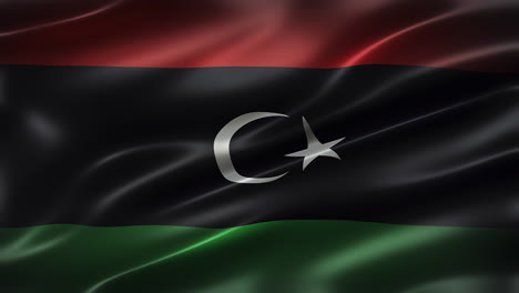 the flag of libya full frame, front view, flapping in the wind, with a cinematic look and feel, and elegant silky texture