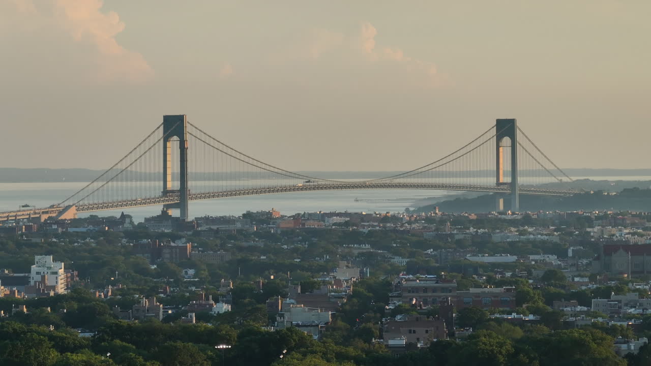 Aerial view of Brooklyn's Verrazzano-narrows Bridge