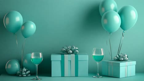 teal birthday celebration with gifts and balloons