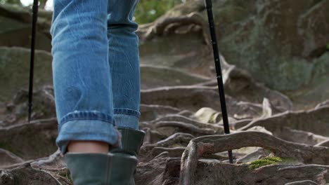 Low-section-of-couple-hiking-in-the-mountains