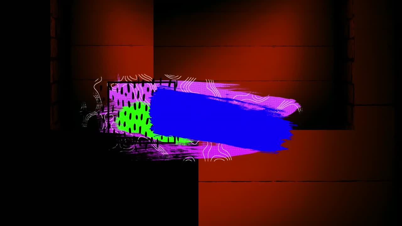 Animation of colorful abstract shapes and explosion on red and black background