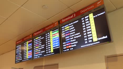 airport departure board showing flight information