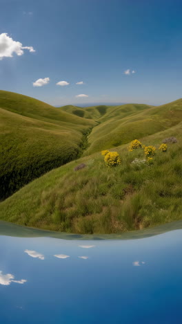aerial panorama of rolling hills and fields