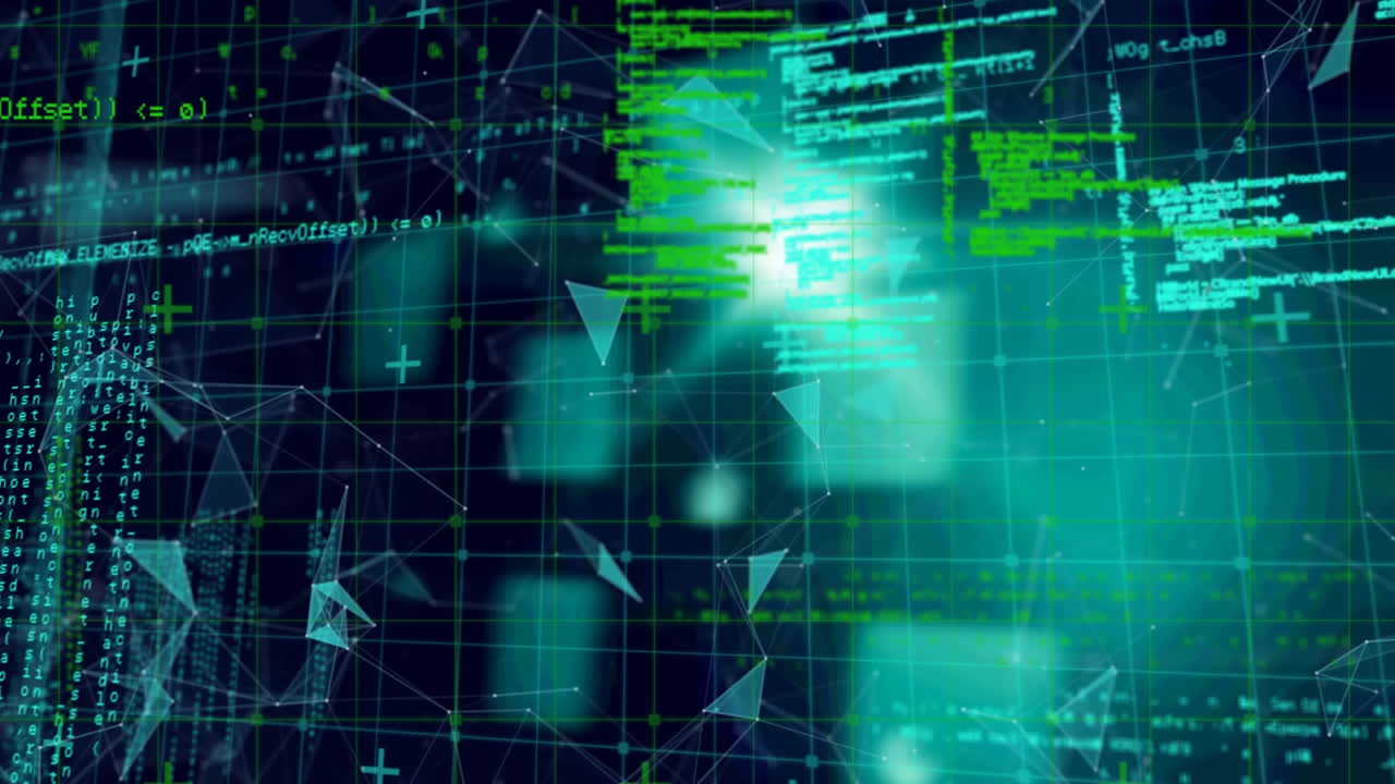 animación del procesamiento de datos sobre la cuadrícula sobre un fondo verde brillante