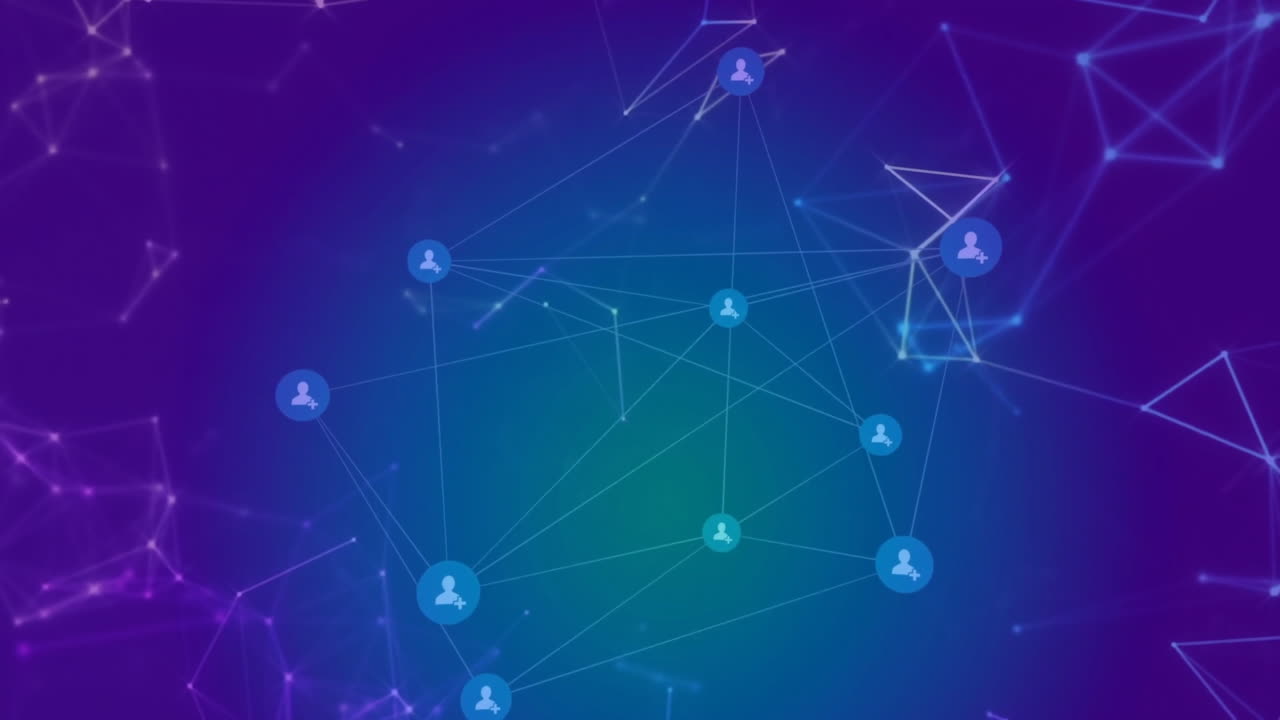 animación de la red de conexiones con iconos sobre fondo azul