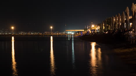 Timelapse-shot-of-people-in-night-tourist-town