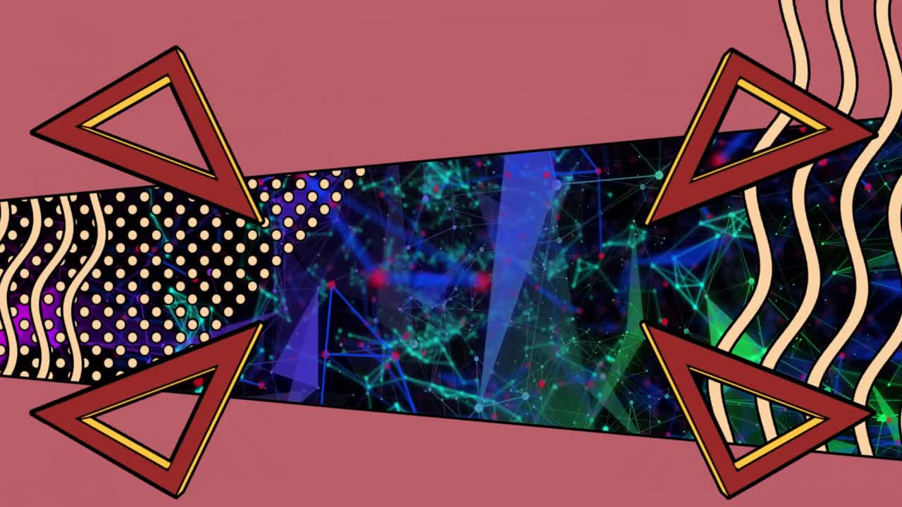 검은 바탕의 연결 위에 삼각형과 분홍색 프레임의 애니메이션