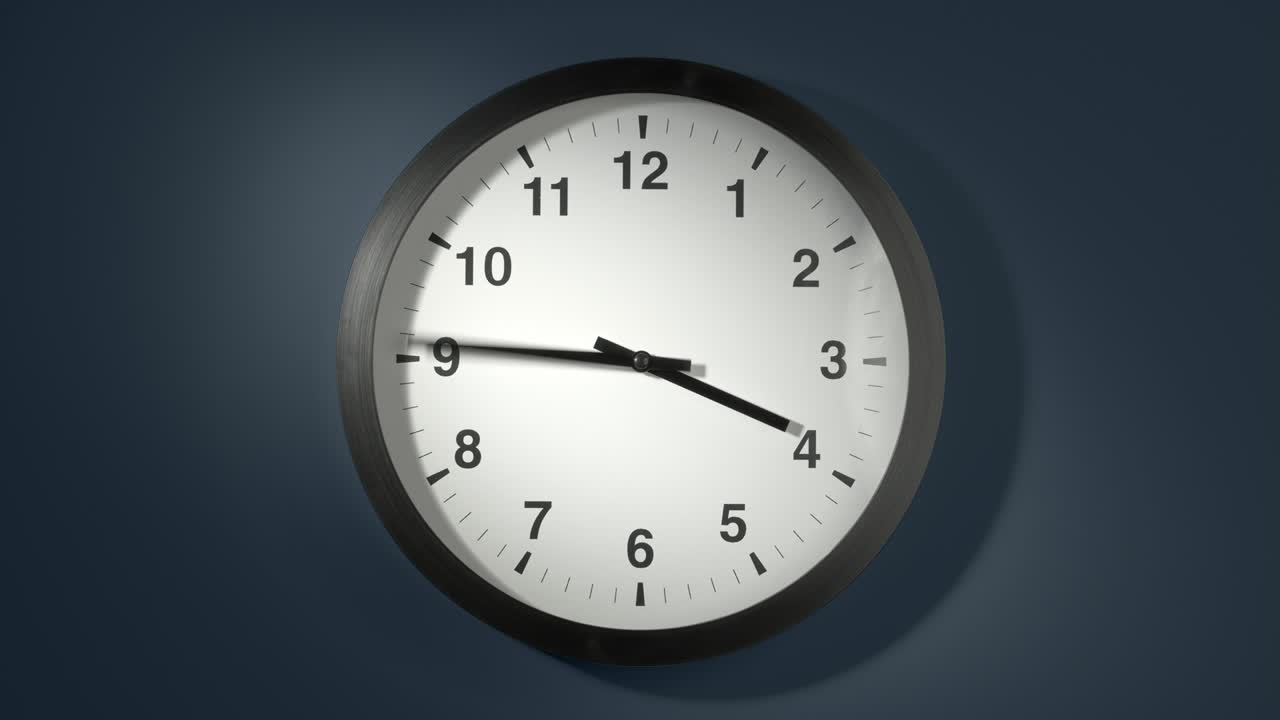 Clock Face on Dark Blue Wall in Time Lapse