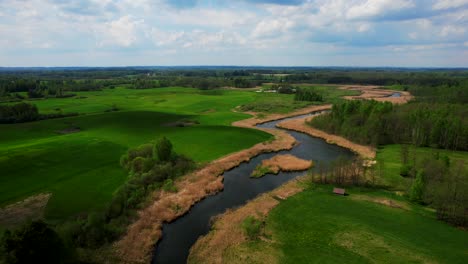 aerial, europen, wild river in green scenery