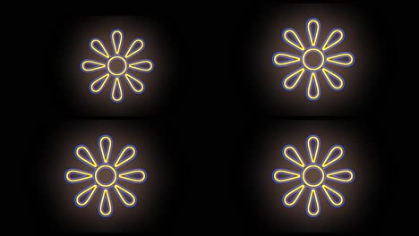 patrón de flores de verano doradas pulsantes con luz de neón en estilo casino.