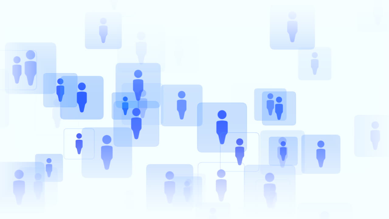 Flying social person network icons pattern on gradient