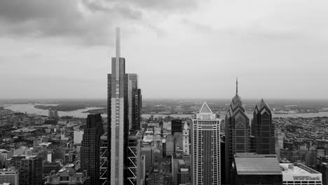 philadelphia timeless skyline, aerial panorama, monochrome