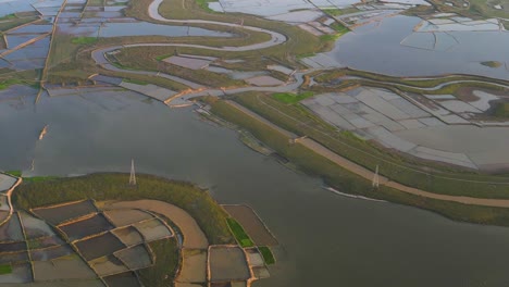 Luftlandschaft-überfluteter-Ackerland-Feuchtgebiete,-Sylhet,-Bangladesch,-Klimawandel