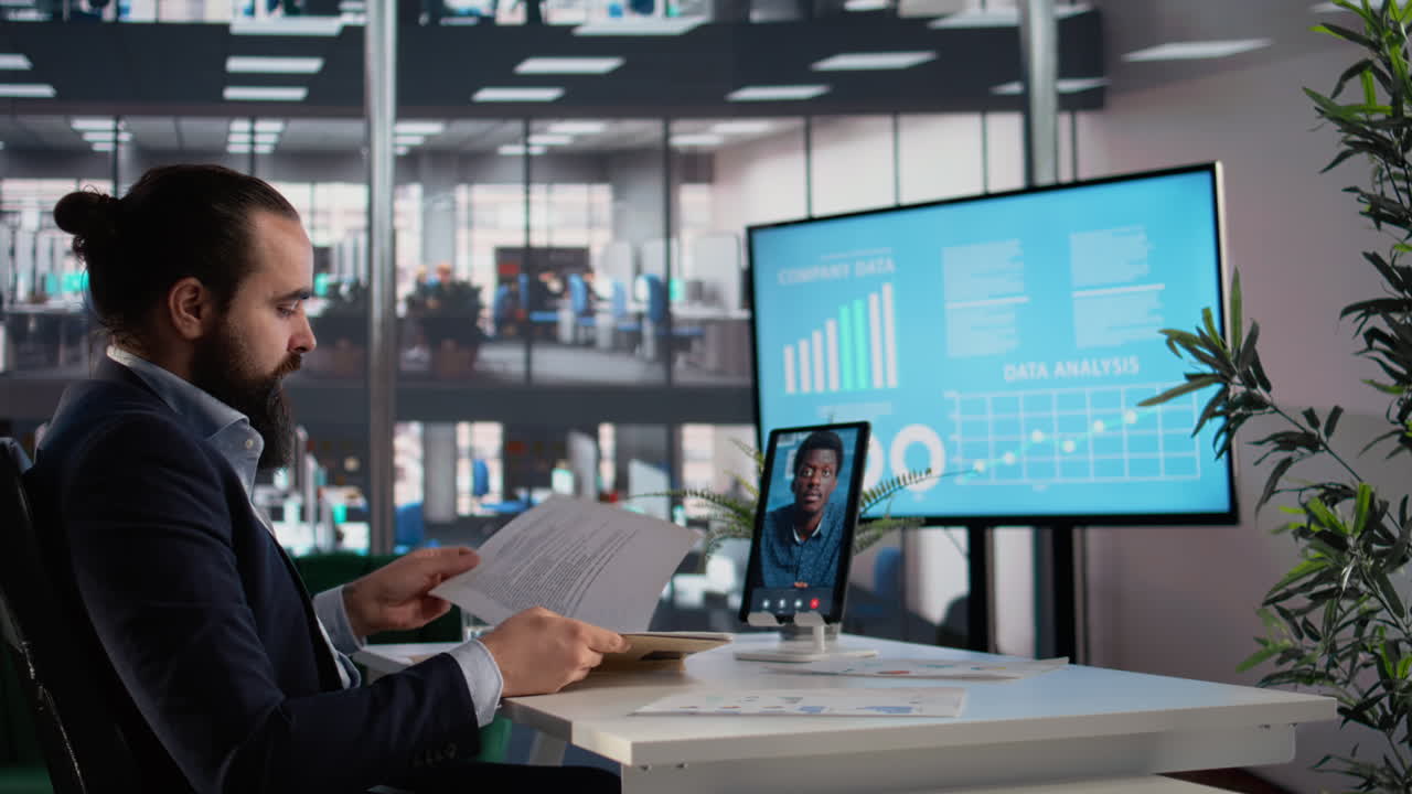 Business video call, briefing and networking, communication between leaders