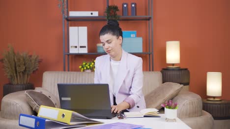 home office worker young woman does not want to work.