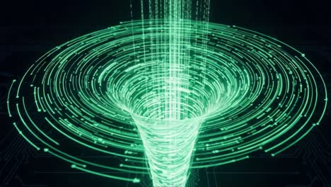 dynamic visual representation of a hypothetical energy vortex with circular data patterns emanating from a center point, illustrating futuristic concepts