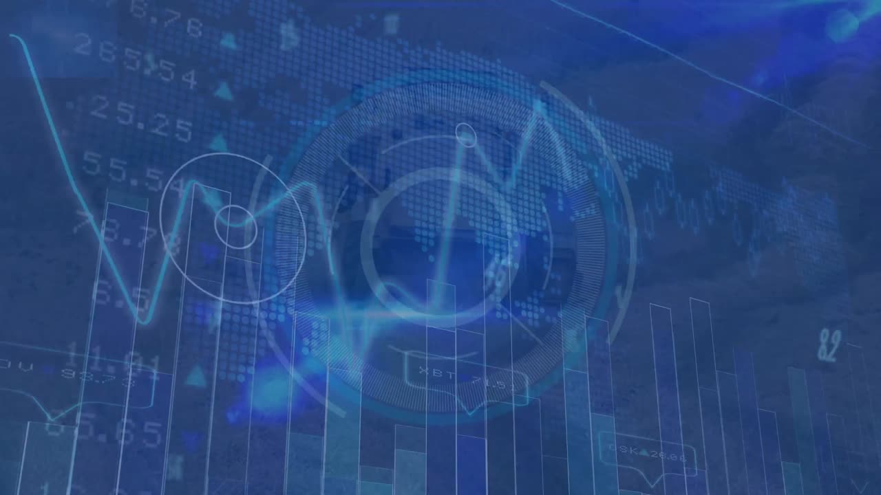 파란색 배경 위의 데이터 처리 애니메이션