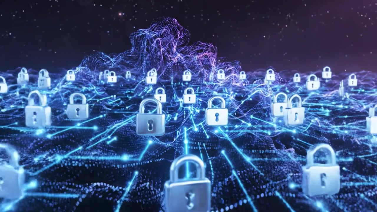 Exploring the Digital Landscape: A Journey Through Data Waves and Security Locks in a Futuristic Cyberworld of Connectivity and Protection