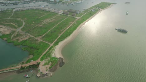 aerial view of coastal development and beach