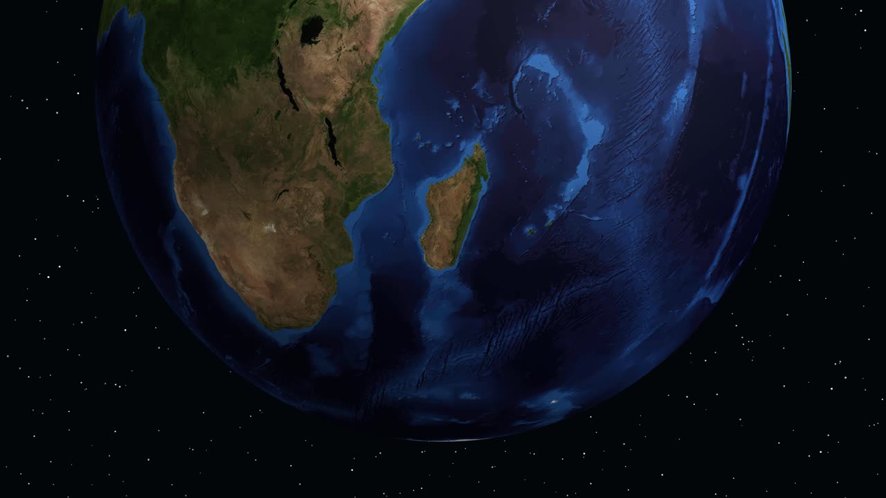 Digital globe rotates and zooms into South Africa, revealing Pietermaritzburg city data and location pin