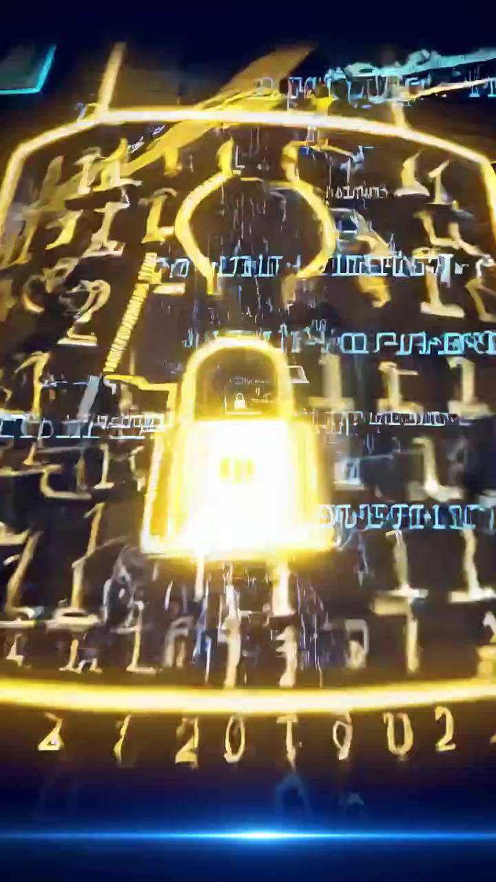 Cybersecurity Concept with Glowing Padlocks and Binary Data Stream