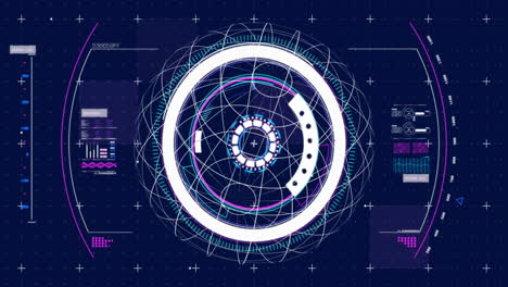 futuristic data processing animation with circular interface and digital elements