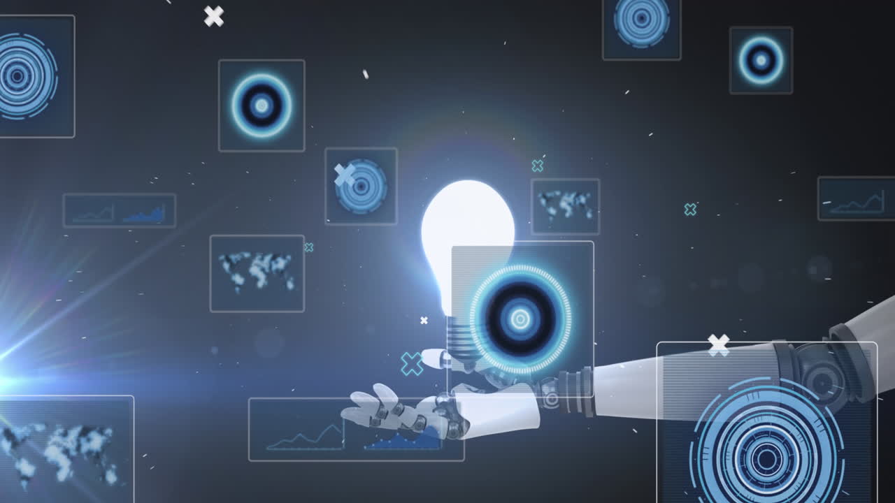 어두운 배경에서 로 손, 스코프 및 데이터 처리의 애니메이션