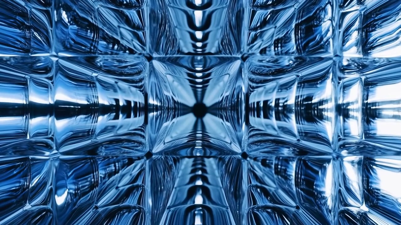 Reflective Metallic Tunnel With Radial Symmetry, Chrome Padded Panels And Mirrored Surfaces Lead To Vanishing