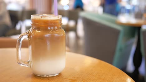 iced latte in a mason jar