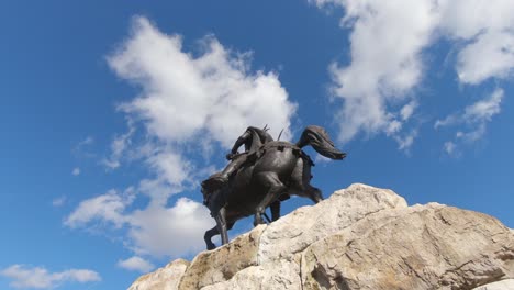 skanderbeg monument in the center of tirana city, albania