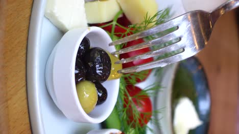 turkish breakfast platter with olives and cheese