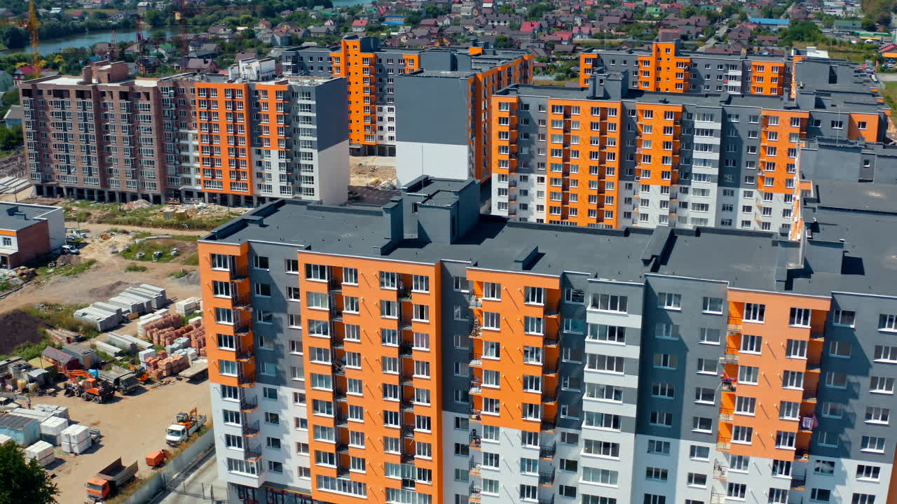Residential new cityscape houses. Contemporary new modern town houses building. Aerial view architecture.