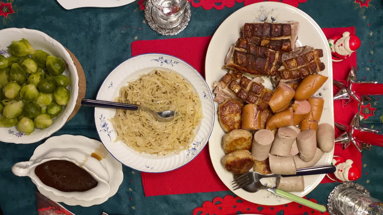 Traditional Norwegian Christmas Food top down shot