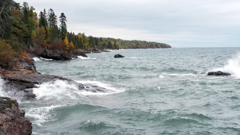 waves crashing on the north shore of lake superior