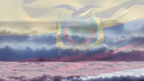 Animation-Der-Flagge-Ecuadors,-Die-über-Wellen-Im-Meer-Weht