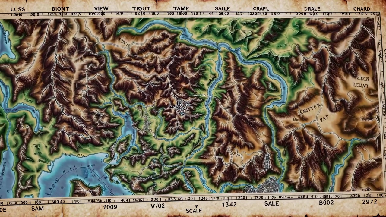 Animované oddálení na podrobnou vintage topografickou mapu