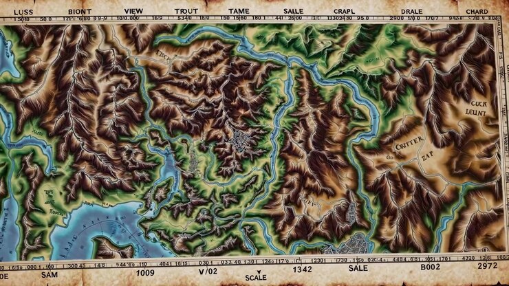 Animated Zoom Out on a Detailed Vintage Topographical Map