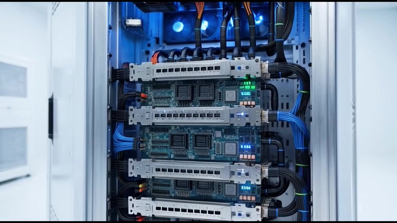 Close-up of Server Rack with High-Performance Computing Hardware