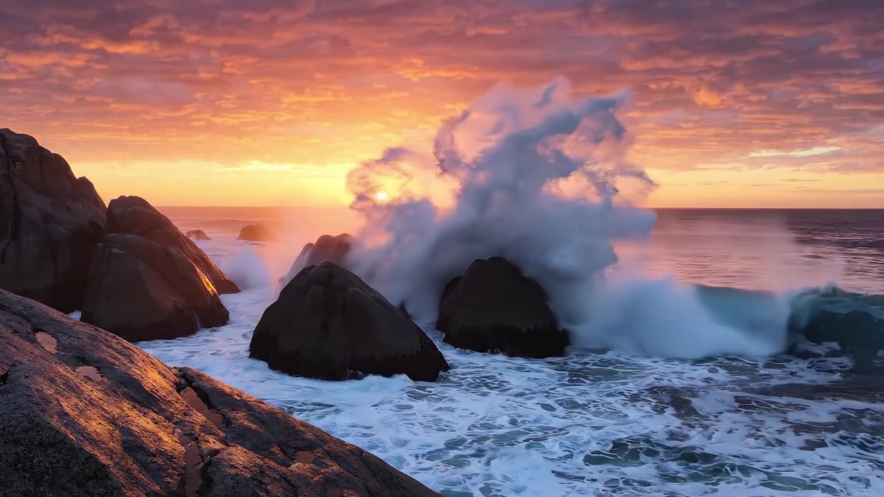 Un Tramonto Sereno sull'Oceano: Maestose Coste Rocciose e Cieli Vibranti Catturati in Due Immagini che Mostrano la Bellezza della Palette Serale della Natura