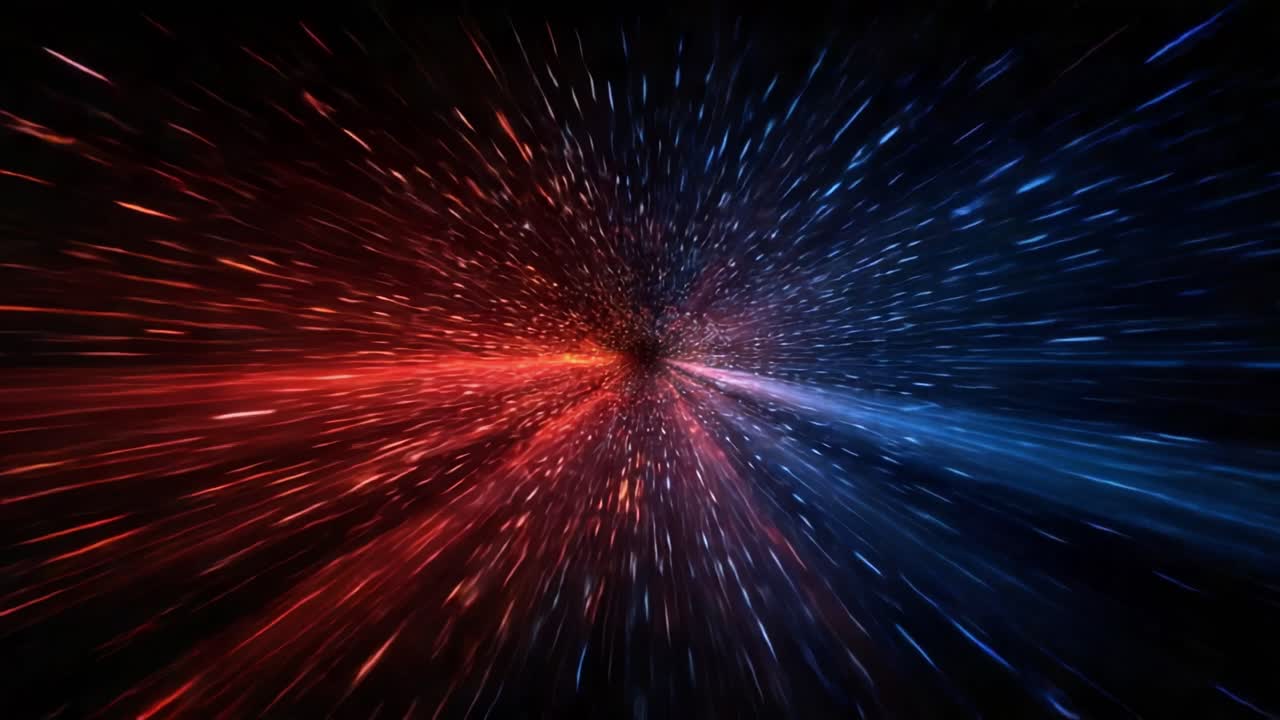 Uno Spettacolare Spettro Visivo di Onde di Energia Rosse e Blu in Espansione, che Creano un Dinamico Senso di Movimento Attraverso uno Spazio Cosmico Infinito