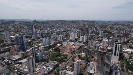 aerial takes of the center of chapecó santa catarina, passing by the cathedral santo antonio