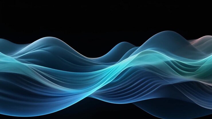 Onde Fluide Astratte Blu e Verde Acqua su Sfondo Nero
