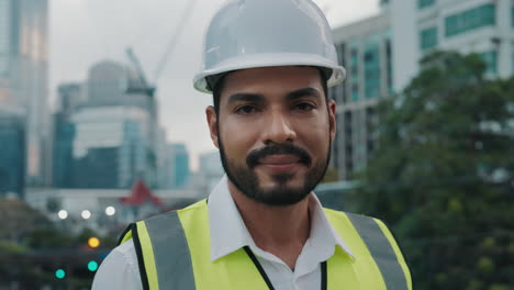 construction worker portrait in urban setting