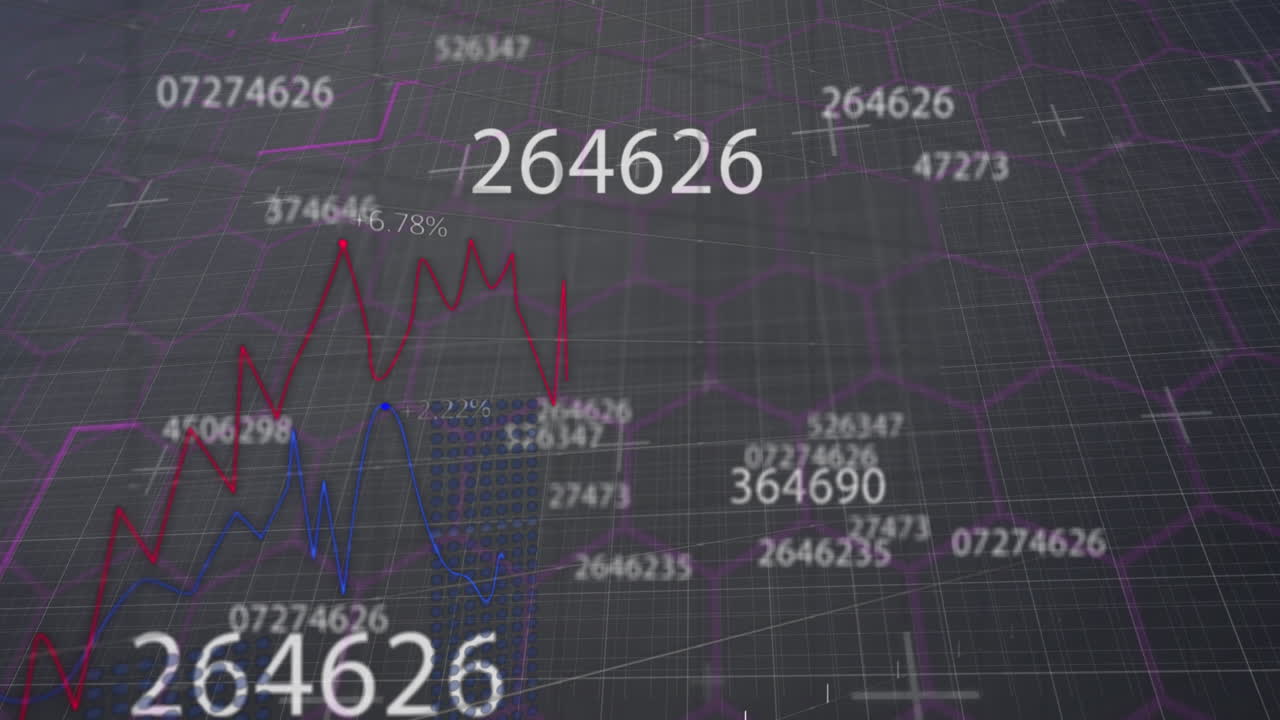 Animation of numbers changing with lines moving over grid in background
