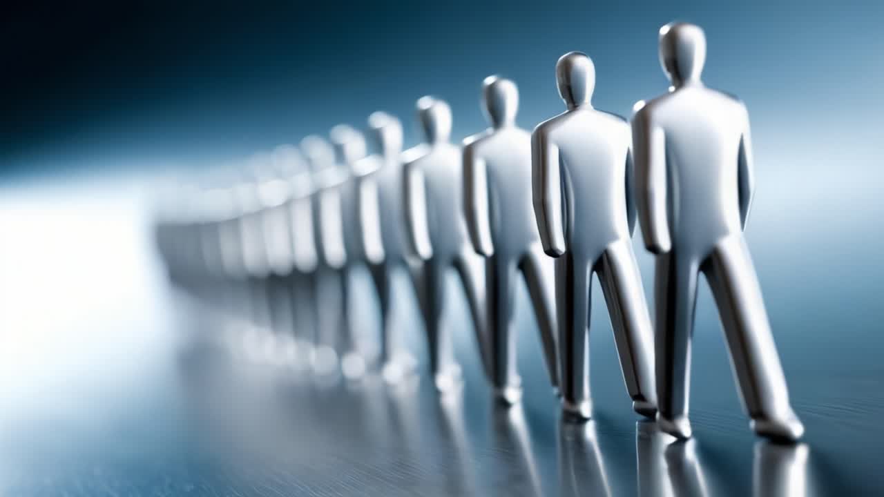 A Series of Human Figures Progressing in a Line, Symbolizing Journey, Growth, and Collective Movement Towards a Brighter Future in a Minimalistic Style