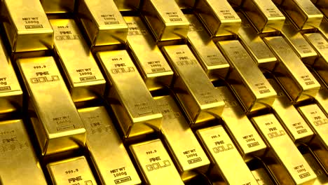 4k gold bullion. gold bars treasury wealth ingot luxury finance goods trading. 3d animation of stacked gold bars. looped 3d animation