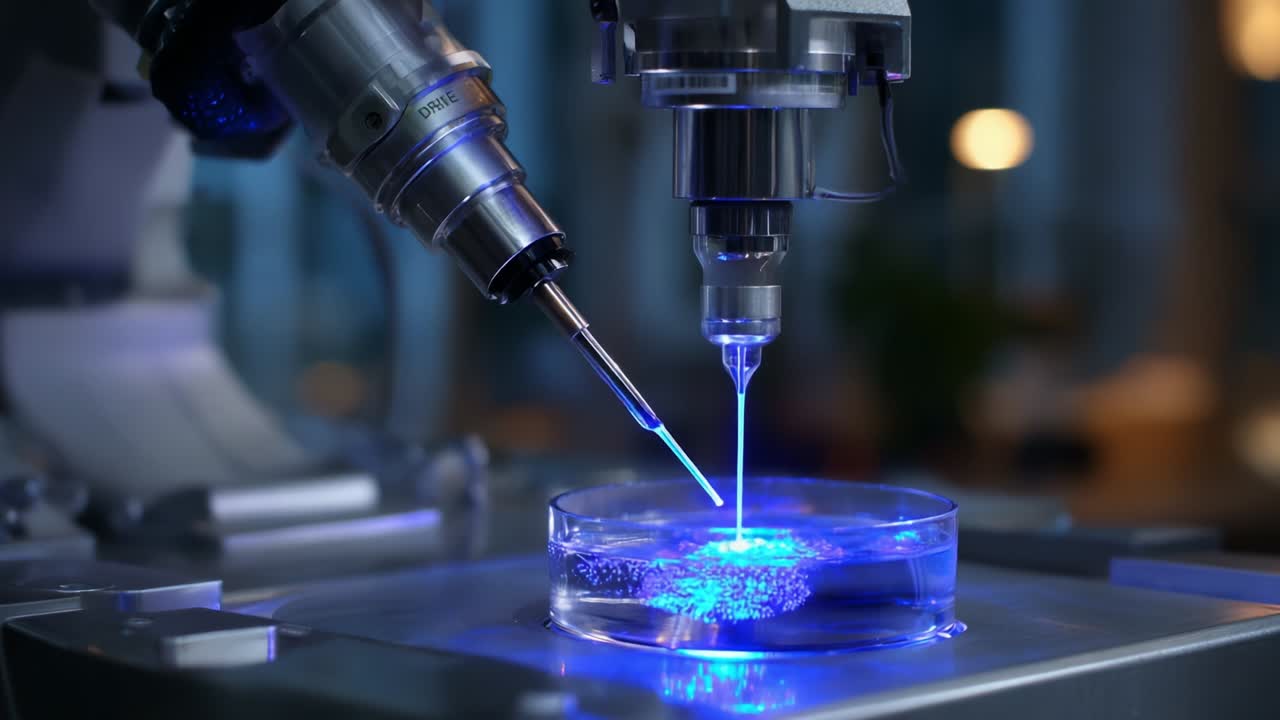 Advanced Microscopy Techniques Demonstrated with a High-Precision Laser System in a Laboratory Environment for Innovative Scientific Research and Cellular Analysis in Clear Petri Dish Under Blue Illumination