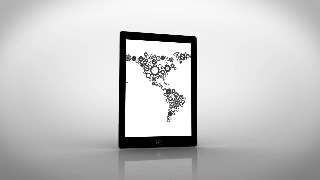 tierra hecha de engranajes y ruedas mostrada en la pantalla de la tableta